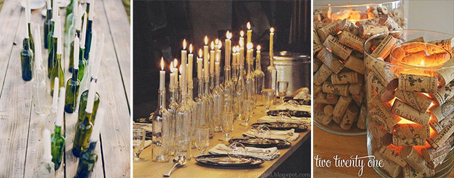 matrimonio a tema vino candele con bottiglie e tappi